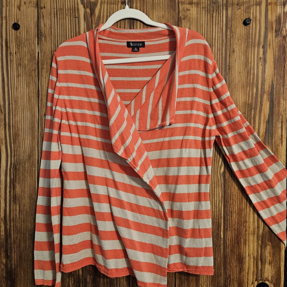 Two Sisters Orange and Tan Striped Open Cardigan